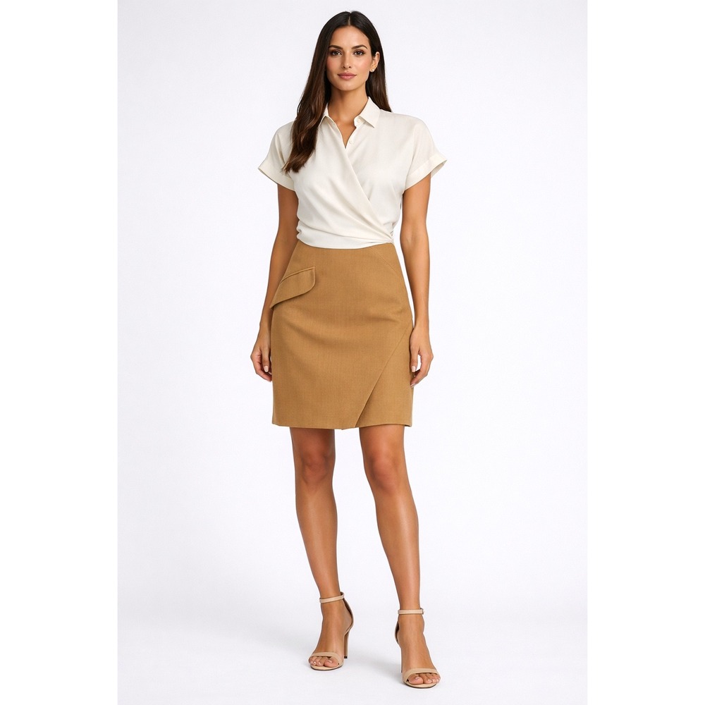 CARVEN Paris Layered Shirt Dress | Camel Wool Blend‎ Midi | Size 42 (US 8–10)